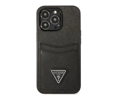 Dėklas Guess GUHCP13LPSATPK iPhone 13 Pro / 13 6,1" juoda/juodas hardcase SaffianoTriangle Logo Cardslot