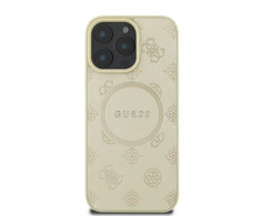 Guess Saffiano Peony Stamp MagSafe Apple iPhone 16 Pro dėklas telefonui aukso spalvos