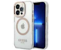 Apple iPhone 14 Pro Max Guess Dėklas Metal Outline Magsafe (GUHMP14XHTRMD) aukso spalvos