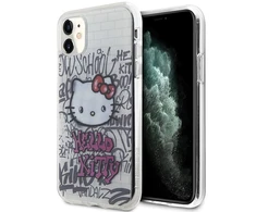 Hello Kitty HKHCN61HDGPHT Apple iPhone 11 / Xr 6.1" baltos spalvos harddėklas IML Kitty On Bricks Graffiti
