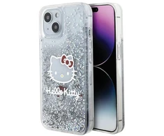 Apple iPhone 13 / 14 / 15 Hello Kitty dėklas Liquid Glitter Charms Kitty Head (HKHCP14SLIKHET) sidabrinės spalvos
