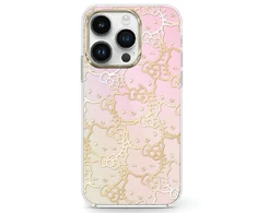 Apple iPhone 13 / 14 / 15 Hello Kitty dėklas IML Gradient Electrop Crowded Kitty Head (HKHCP15SHCHPEP) rožinės spalvos
