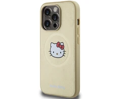 Apple iPhone 13 Pro Max Hello Kitty dėklas odinis Kitty Head MagSafe (HKHMP13XPGHCKD) aukso spalvos