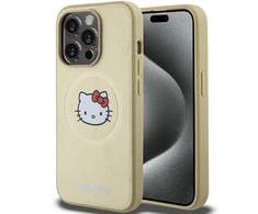 Apple iPhone 14 Pro Max Hello Kitty dėklas odinis Kitty Head MagSafe (HKHMP14XPGHCKD) aukso spalvos