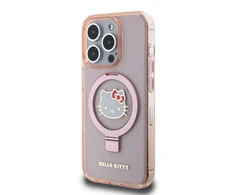 Apple iPhone 15 Pro Max Hello Kitty dėklas Ring Stand Glitter Electrop Logo MagSafe (HKHMP15XHRSGEP) rožinės spalvos