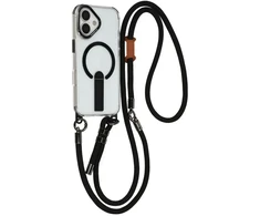 „Hurtel“ „iPhone 17“ dėklas su stovu, trumpu dirželiu (30 cm) ir ilgu dirželiu (120 cm), suderinamas su „MagSafe“ - juodas
