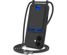 Dėklas Hurtel iPhone 17 TPU Case with Card Holder and Crossbody Lanyard - Juodas