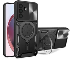 Dėklas Hurtel Samsung Galaxy A17 4G / A17 5G / A18 / A26 Case with Stand and Sliding Lens Cover – juodos spalvos