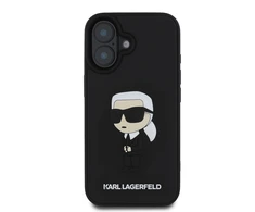 Karl Lagerfeld 3D Rubber Ikonik Apple iPhone 16 dėklas telefonui juodos spalvos