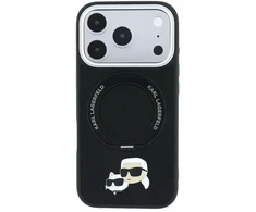 Dėklas Karl Lagerfeld arl Lagerfeld PU Grained K&amp;CH Heads Ring Stand Magsafe Case for iPhone 18 Pro Max Juodas