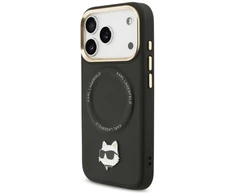 Karl Lagerfeld Big Strap Choupette Metal Logo MagSafe dėklas skirtas Apple iPhone 17 Pro Max juodos spalvos
