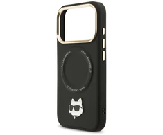 Karl Lagerfeld Big Strap Choupette Metal Logo MagSafe dėklas Apple iPhone 17 Pro Max juodos spalvos