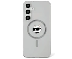 Dėklas Original Pouch Karl Lagerfeld Button Choupette Head Printed Logo Magsafe skirtas Samsung Galaxy S25 juodos spalvos