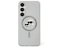 Dėklas Original Pouch Karl Lagerfeld Button Karl&Choupette Heads Printed Logo Magsafe skirtas Samsung Galaxy S25 Plus juodos spalvos