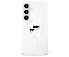 Karl Lagerfeld Button Karl & Choupette Heads Printed Logo MagSafe Samsung Galaxy S25 dėklas telefonui baltos spalvos
