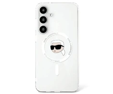 Karl Lagerfeld Button Karl Head Printed Logo MagSafe Samsung Galaxy S25 dėklas telefonui baltos spalvos