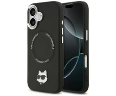 Karl Lagerfeld Choupette Pin MagSafe dėklas skirtas Apple iPhone 17 juodos spalvos