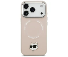 Karl Lagerfeld Choupette Pin MagSafe dėklas Apple iPhone 17 Pro Max rožinės spalvos