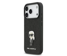 Karl Lagerfeld Fixed Glitter Metal Ikonik dėklas skirtas Apple iPhone 17 Pro juodos spalvos