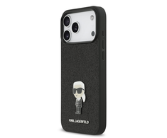 Karl Lagerfeld Fixed Glitter Metal Ikonik dėklas skirtas Apple iPhone 17 Pro Max juodos spalvos