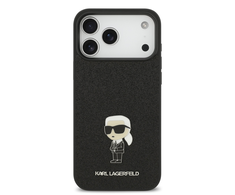 Karl Lagerfeld Fixed Glitter Metal Ikonik dėklas skirtas Apple iPhone 17 Pro Max juodos spalvos