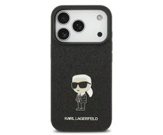 Karl Lagerfeld Fixed Glitter Metal Ikonik dėklas skirtas Apple iPhone 17 Pro juodos spalvos