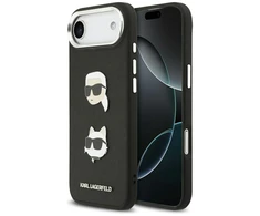 Karl Lagerfeld FW Grained Karl &amp; Choupette Heads Pins &amp; Logo dėklas skirtas Apple iPhone Air Juodas