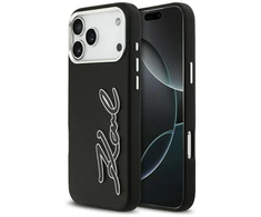 Karl Lagerfeld FW Grained Signature Logo Dėklas skirtas Apple iPhone 17 Pro Max juodos spalvos