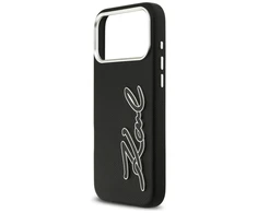 Karl Lagerfeld FW Grained Signature Logo Dėklas skirtas Apple iPhone 17 Pro Max juodos spalvos