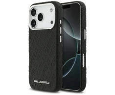 Karl Lagerfeld Grained PU Repeated Logo MagSafe dėklas skirtas Apple iPhone 17 Pro juodos spalvos