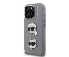 Karl Lagerfeld Grained PU K&CH Heads dėklas skirtas Apple iPhone 16 Pro Max pilkos spalvos