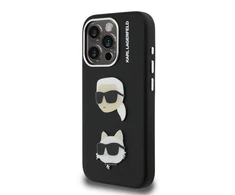 Karl Lagerfeld Grained PU K&CH Heads dėklas skirtas Apple iPhone 15 Pro Max juodos spalvos