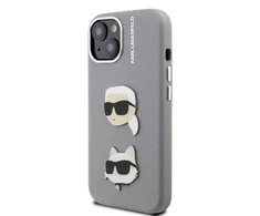 Karl Lagerfeld Grained PU K&CH Heads dėklas skirtas Apple iPhone 15 pilkos spalvos