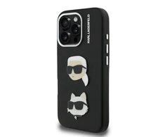 Karl Lagerfeld Grained PU K&CH Heads dėklas skirtas Apple iPhone 16 Pro juodos spalvos