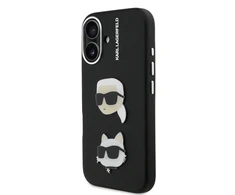 Karl Lagerfeld Grained PU K&CH Heads dėklas skirtas Apple iPhone 16 juodos spalvos