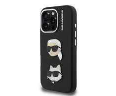 Karl Lagerfeld Grained PU K&CH Heads dėklas skirtas Apple iPhone 16 Pro Max juodos spalvos