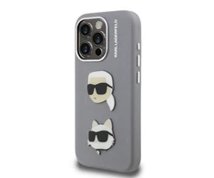 Karl Lagerfeld Grained PU K&CH Heads dėklas skirtas Apple iPhone 15 Pro pilkos spalvos