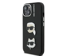 Karl Lagerfeld Grained PU K&CH Heads dėklas skirtas Apple iPhone 15 juodos spalvos