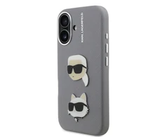 Karl Lagerfeld Grained PU K&CH Heads dėklas skirtas Apple iPhone 16 pilkos spalvos