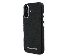 Karl Lagerfeld Grained PU Repeated Logo MagSafe dėklas skirtas Apple iPhone 16 juodos spalvos