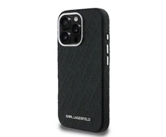 Karl Lagerfeld Grained PU Repeated Logo MagSafe dėklas skirtas Apple iPhone 16 Pro Max juodos spalvos
