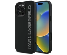 Dėklas Karl Lagerfeld HC 3D Rubber Elongated Glitter Apple iPhone 16 Pro juodos spalvos