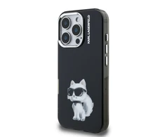 Karl Lagerfeld IML Aquarelle Choupette dėklas Apple iPhone 16 Pro Max juodos spalvos