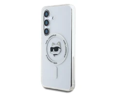 Dėklas Karl Lagerfeld Button Choupette Head Printed Logo MagSafe Samsung Galaxy S25 baltos spalvos