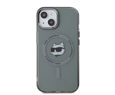 Karl Lagerfeld IML Choupette Head Metal Frame MagSafe dėklas telefonui Apple iPhone 15 juodos spalvos
