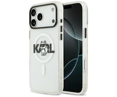 Dėklas Original Pouch Karl Lagerfeld IML Choupette Sketch Logo Magsafe skirtas Apple iPhone 17 skaidrus