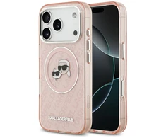 Karl Lagerfeld IML Glitter Karl &amp; Choupette Heads Logo MagSafe dėklas skirtas Apple iPhone 17 Pro rožinės spalvos