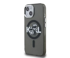 Karl Lagerfeld IML Glitter Karl and Choupette Sketch MagSafe dėklas Apple iPhone 15 juodos spalvos