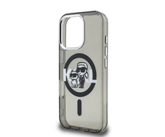 Karl Lagerfeld IML Glitter Karl and Choupette Sketch MagSafe dėklas Apple iPhone 16 Pro Max juodos spalvos