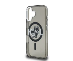 Karl Lagerfeld IML Glitter Karl and Choupette Sketch MagSafe dėklas Apple iPhone 16 juodos spalvos